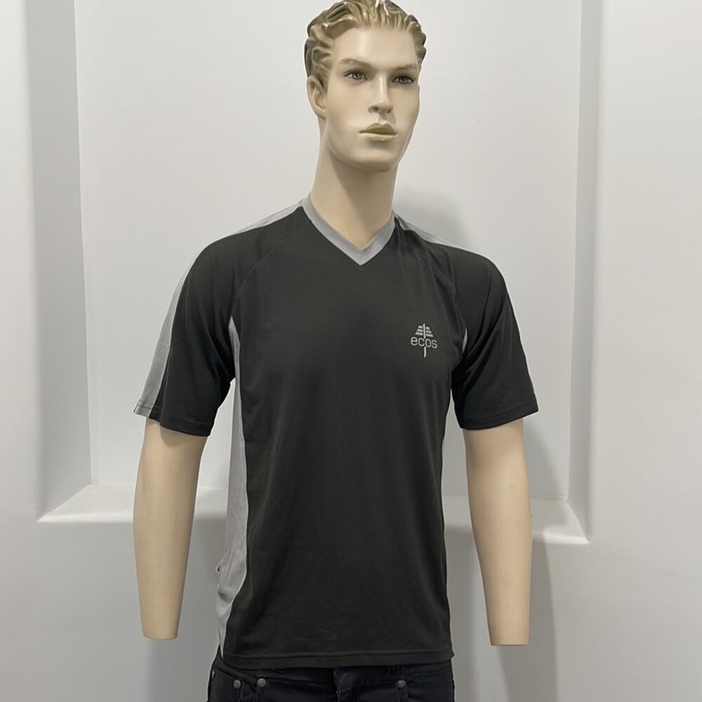 ecos Performance Wear Short Sleeve V-Neck  T-Shirt Black Gray  Size S M NWT